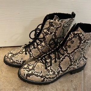 Snake print combat boots